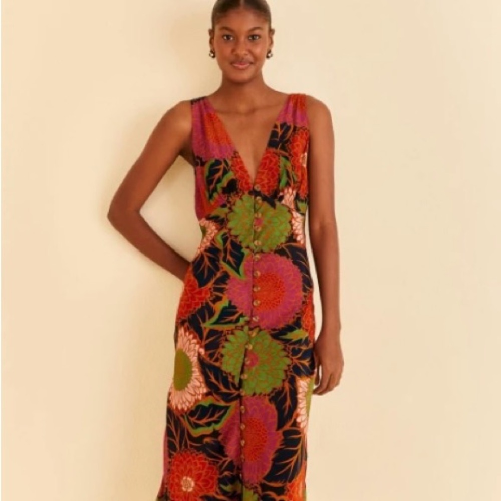 FARM Rio Pink and Blue V-Neck Sundress